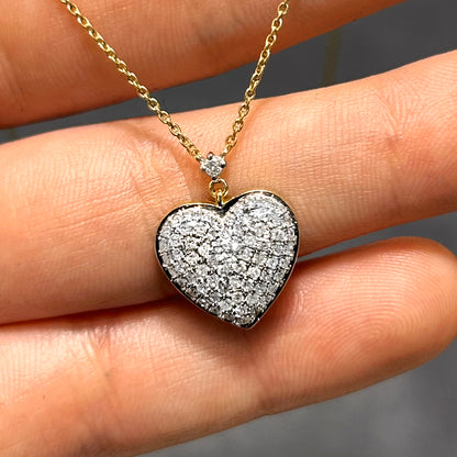 0.50CTW Natural Diamond 10K Yellow White Gold Heart Necklace (Solid Links) 18"