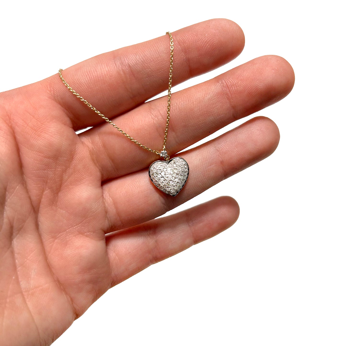 0.50CTW Natural Diamond 10K Yellow White Gold Heart Necklace (Solid Links) 18"