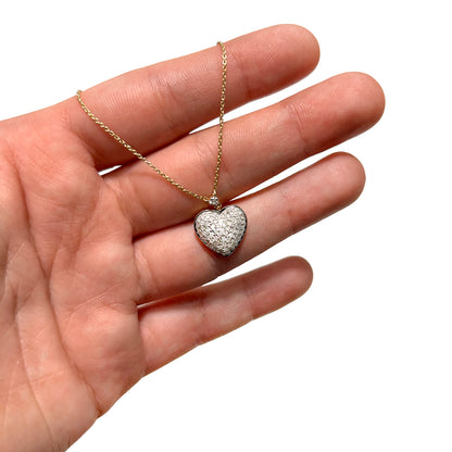 0.50CTW Natural Diamond 10K Yellow White Gold Heart Necklace (Solid Links) 18"