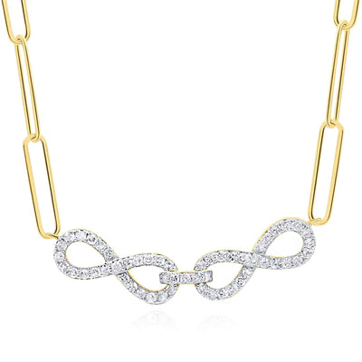 0.25CTW Natural Diamond 10K Yellow Gold Interlocked Infinity Paperclip Necklace (Solid Links) 18" - WJD Exclusives