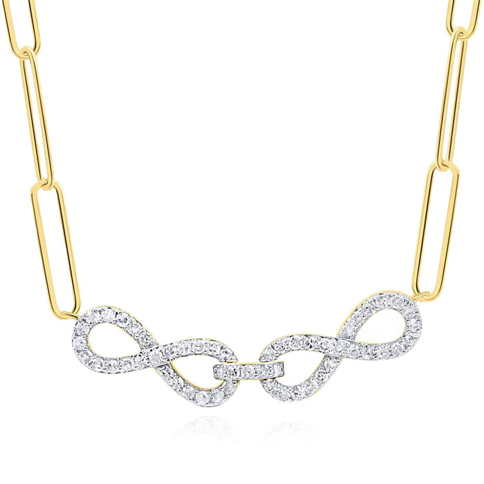 0.25CTW Natural Diamond 10K Yellow Gold Interlocked Infinity Paperclip Necklace (Solid Links) 18" - WJD Exclusives