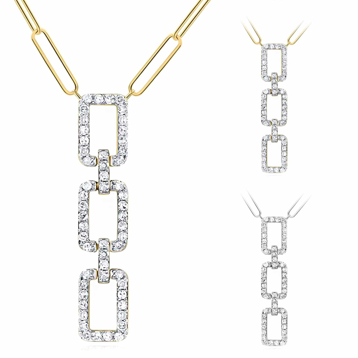 Real Diamond 10K Gold Vertical Rectangular Pendant Paperclip Necklace 18"