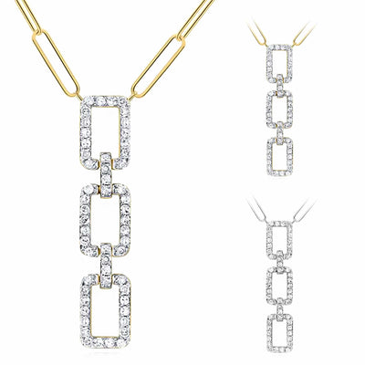 Natural Diamond 10K Yellow Gold Vertical Rectangular Paperclip Necklace (Solid Links) 18" - WJD Exclusives