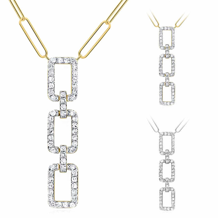 Natural Diamond 10K Yellow Gold Vertical Rectangular Paperclip Necklace (Solid Links) 18" - WJD Exclusives