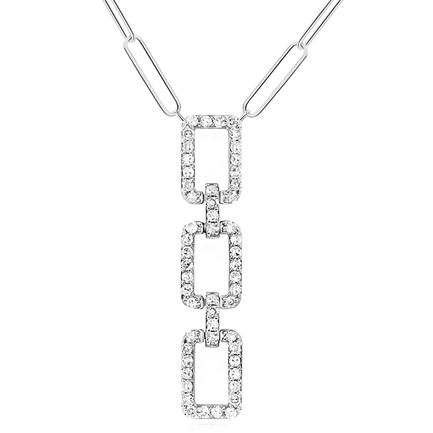 Real Diamond 10K Gold Vertical Rectangular Pendant Paperclip Necklace 18"