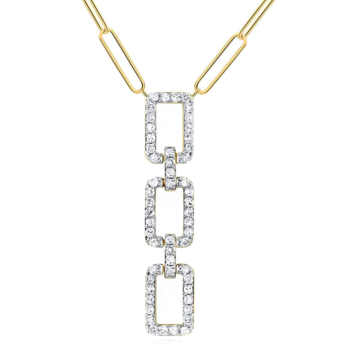Natural Diamond 10K Yellow Gold Vertical Rectangular Paperclip Necklace (Solid Links) 18" - WJD Exclusives