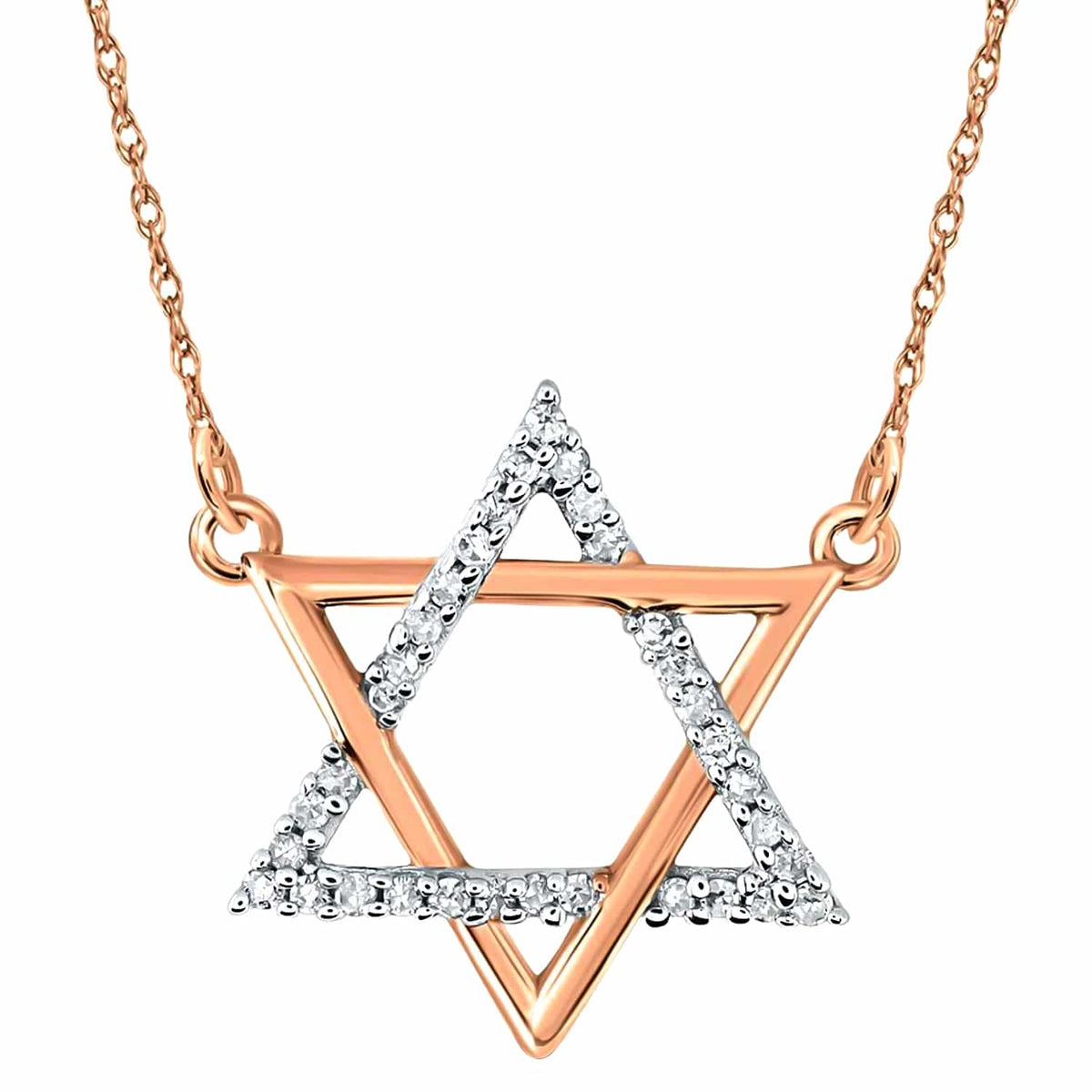 Natural Diamond 10K Yellow White Rose Gold Magen David Star Necklace (Solid Links) 18" - WJD Exclusives
