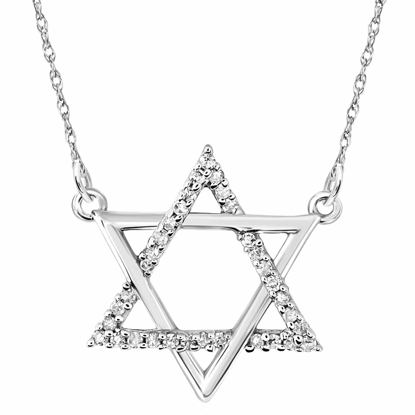 Real Diamond 10K Gold Yellow White Rose Magen David Star Pendant Necklace 18"
