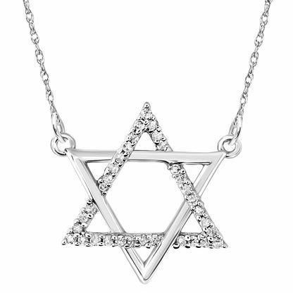 Real Diamond 10K Gold Yellow White Rose Magen David Star Pendant Necklace 18"