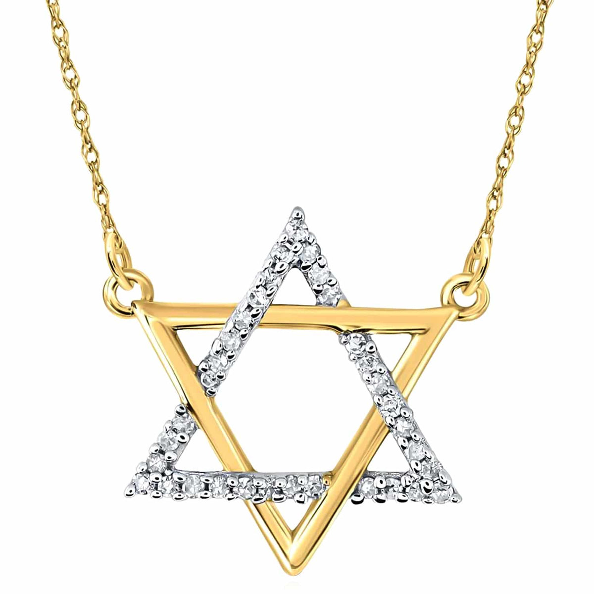 Natural Diamond 10K Yellow White Rose Gold Magen David Star Necklace (Solid Links) 18" - WJD Exclusives