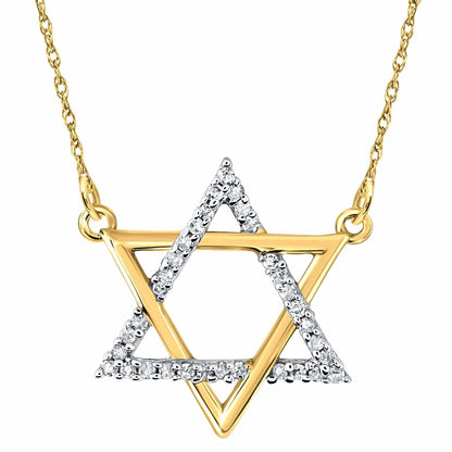 Real Diamond 10K Gold Yellow White Rose Magen David Star Pendant Necklace 18"