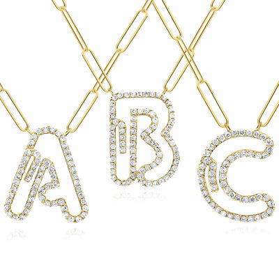 0.33CTW Natural Diamond 10K Yellow Gold Initial Paperclip Necklace (Solid Links) 18" - WJD Exclusives