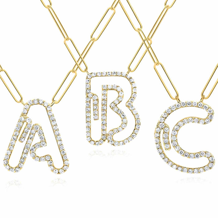 0.33CTW Natural Diamond 10K Yellow Gold Initial Paperclip Necklace (Solid Links) 18" - WJD Exclusives