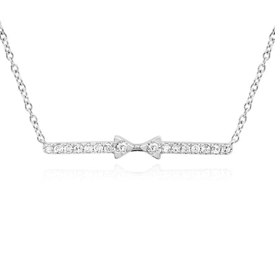 0.12CTW Natural Diamond 10K Yellow White Gold Bowtie Bar Necklace (Solid Links) 18" - WJD Exclusives