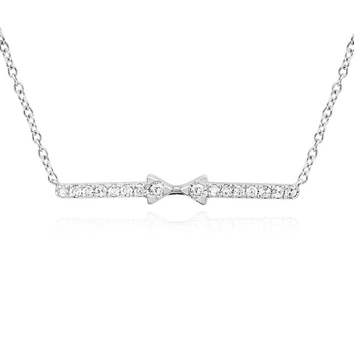 0.12CTW Natural Diamond 10K Yellow White Gold Bowtie Bar Necklace (Solid Links) 18" - WJD Exclusives
