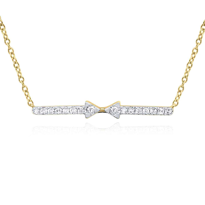 0.12CTW Natural Diamond 10K Yellow White Gold Bowtie Bar Necklace (Solid Links) 18" - WJD Exclusives