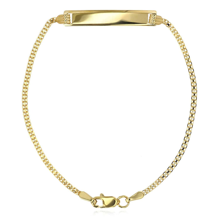 Kids 14K Yellow Gold Round Bismark ID Engravable Bracelet (Solid Links) 6" - WJD Exclusives