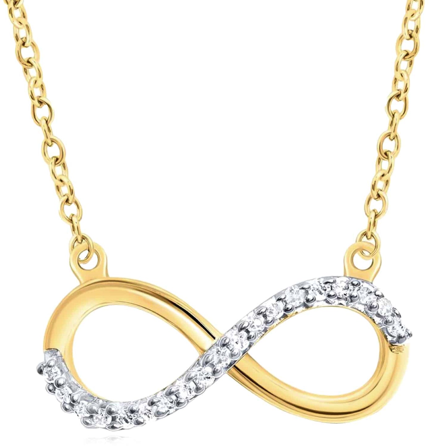 0.05CTW Real Diamond 10K Yellow Gold Half-Pave Infinity Pendant 18"