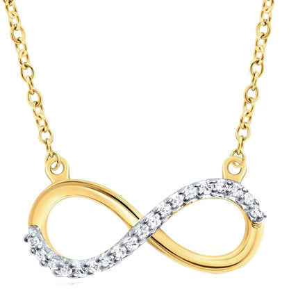 0.05CTW Real Diamond 10K Yellow Gold Half-Pave Infinity Pendant 18"