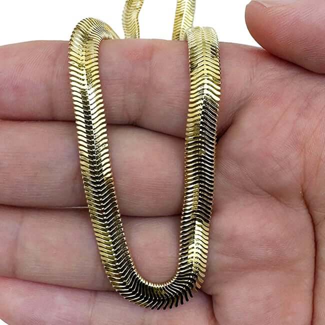 14K Yellow Gold 6.4mm Snake Necklace (Solid Links) 16" - 18" - WJD Exclusives