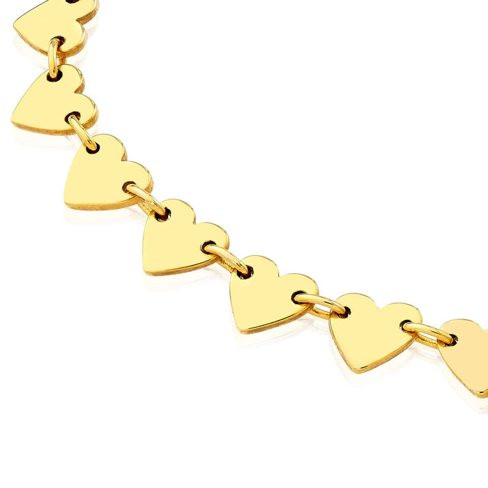 14K Yellow Gold Side - by - Side Station Heart Necklace (Solid Links) 16" - 18" Adjustable - WJD Exclusives