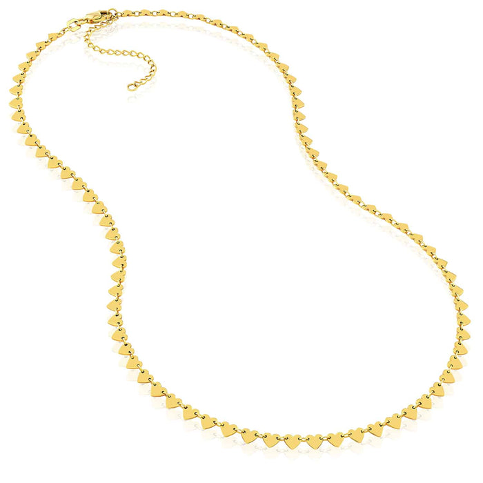 14K Yellow Gold Side - by - Side Station Heart Necklace (Solid Links) 16" - 18" Adjustable - WJD Exclusives