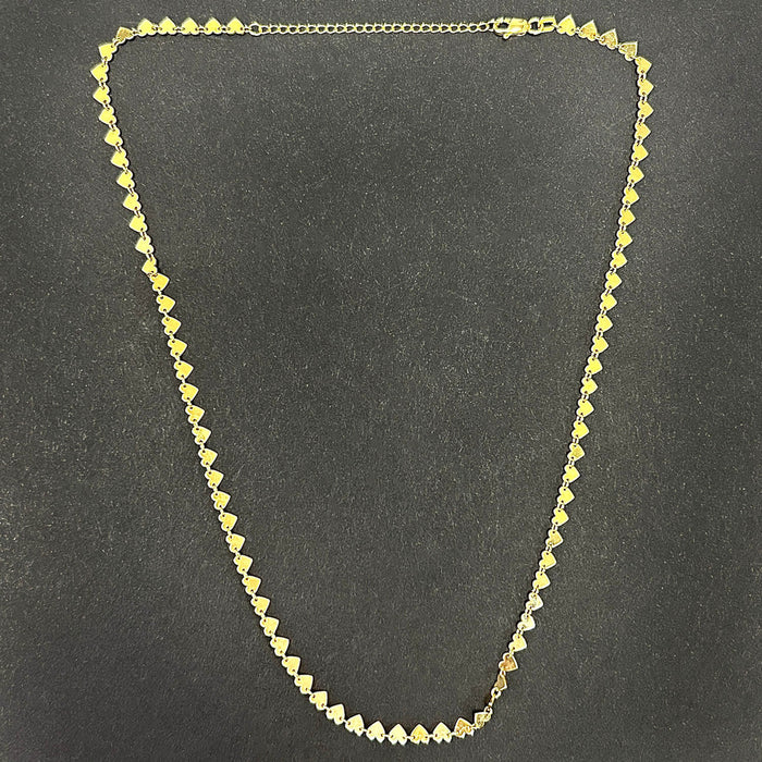 14K Yellow Gold Side - by - Side Station Heart Necklace (Solid Links) 16" - 18" Adjustable - WJD Exclusives