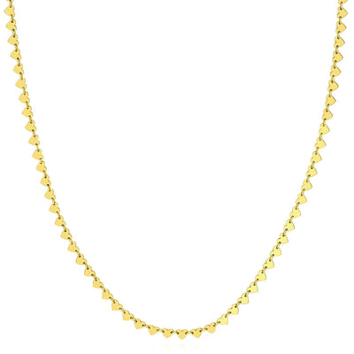 14K Yellow Gold Side - by - Side Station Heart Necklace (Solid Links) 16" - 18" Adjustable - WJD Exclusives