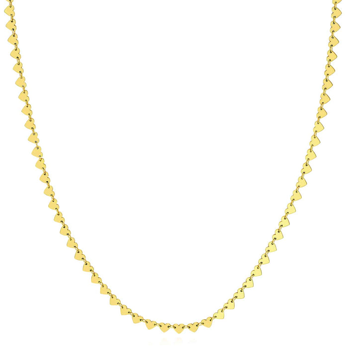 14K Yellow Gold Side - by - Side Station Heart Necklace (Solid Links) 16" - 18" Adjustable - WJD Exclusives