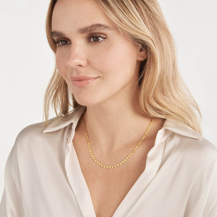 14K Yellow Gold Side - by - Side Station Heart Necklace (Solid Links) 16" - 18" Adjustable - WJD Exclusives