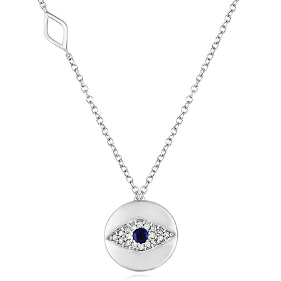 Natural Diamond 10K Yellow White Rose Gold Evil Eye Necklace (Solid Links) 17.5" - WJD Exclusives