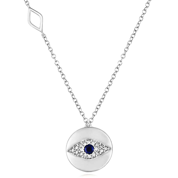Natural Diamond 10K Yellow White Rose Gold Evil Eye Necklace (Solid Links) 17.5" - WJD Exclusives