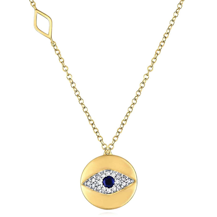 Natural Diamond 10K Yellow White Rose Gold Evil Eye Necklace (Solid Links) 17.5" - WJD Exclusives