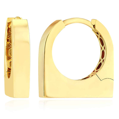 14K Gold Geometric Huggie Earrings 14mm - WJD Exclusives