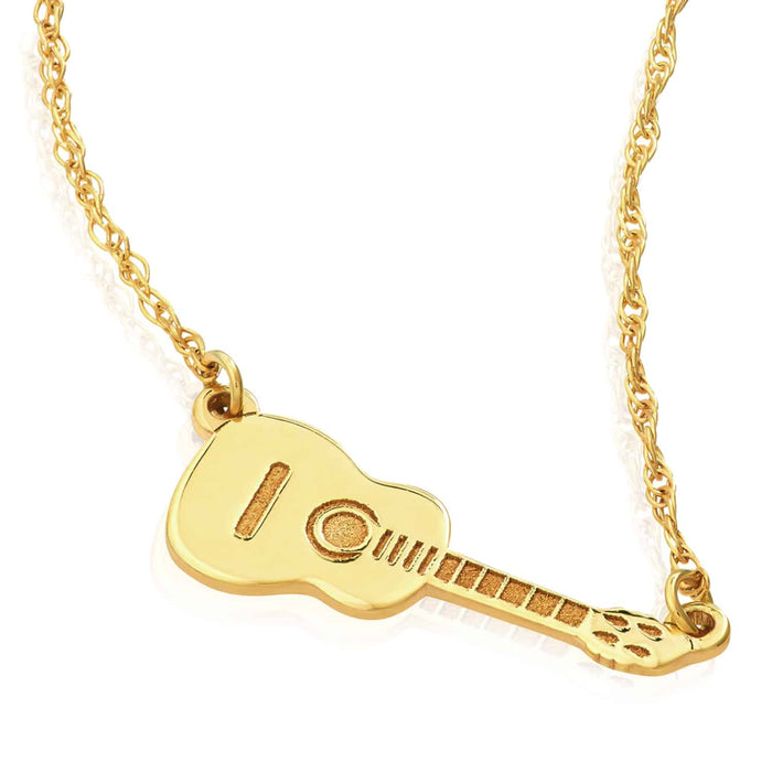 14K Yellow Gold Guitar Necklace (Solid Links) 16" - 18" Adjustable - WJD Exclusives