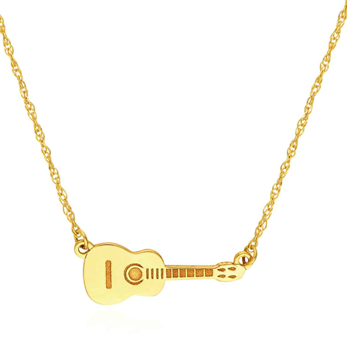 14K Yellow Gold Guitar Necklace (Solid Links) 16" - 18" Adjustable - WJD Exclusives