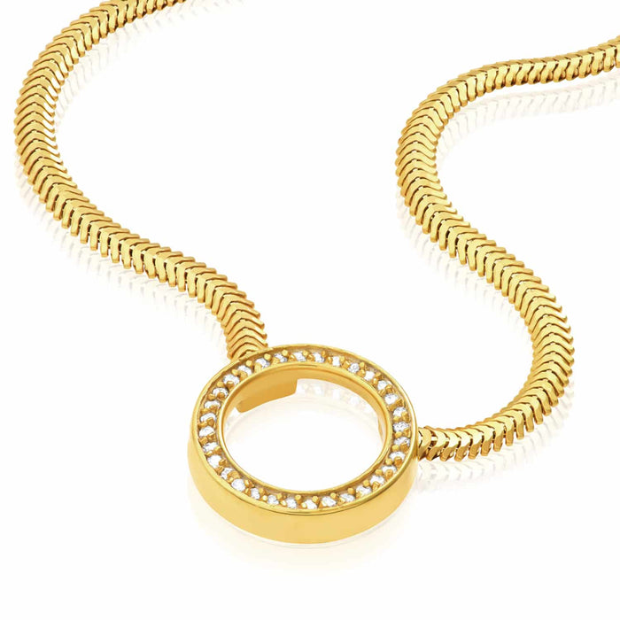 0.16CTW Natural Diamond 14K Yellow Gold Circle Snake Necklace (Hollow) 18" - WJD Exclusives
