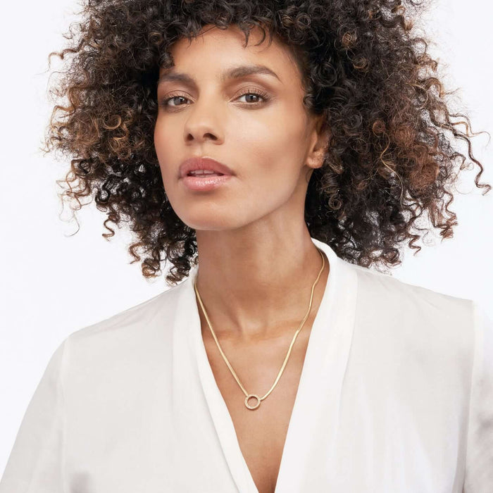 0.16CTW Natural Diamond 14K Yellow Gold Circle Snake Necklace (Hollow) 18" - WJD Exclusives