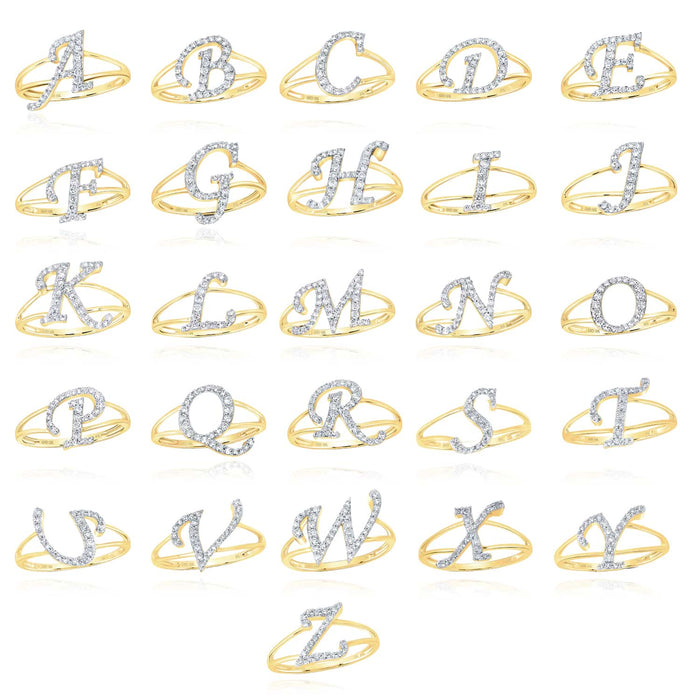 0.16CTW Natural Diamond 10K Yellow Gold Alphabet Initial Diamond Ring - WJD Exclusives