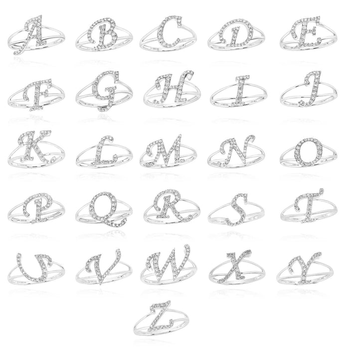 0.16CTW Natural Diamond 10K White Gold Alphabet Initial Diamond Ring - WJD Exclusives