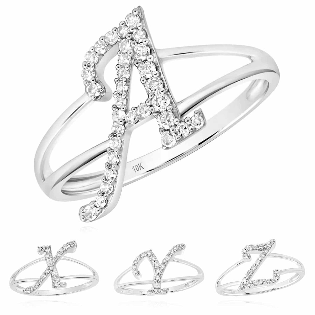 0.16CTW Natural Diamond 10K White Gold Alphabet Initial Diamond Ring - WJD Exclusives