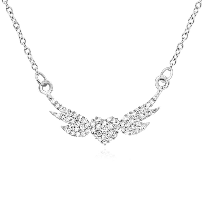Natural Diamond 10K Yellow White Gold Heart Angel Wings Necklace (Solid Links) 18" - WJD Exclusives