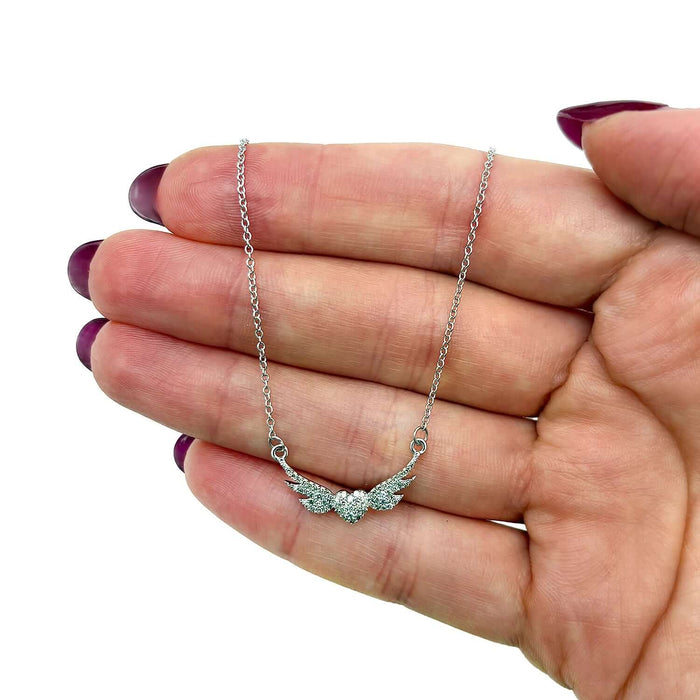 Natural Diamond 10K Yellow White Gold Heart Angel Wings Necklace (Solid Links) 18" - WJD Exclusives