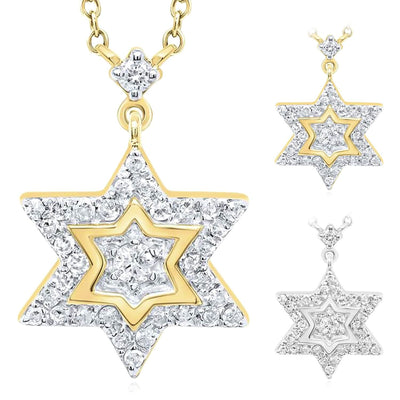 0.20CTW Natural Diamond 10K Yellow White Gold Star of David Necklace (Solid Links) 18" - WJD Exclusives