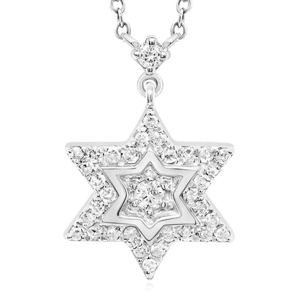 0.20CTW Real Diamond 10K Gold Yellow White Star of David Pendant Necklace 18"