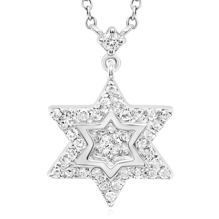 0.20CTW Natural Diamond 10K Yellow White Gold Star of David Necklace (Solid Links) 18" - WJD Exclusives