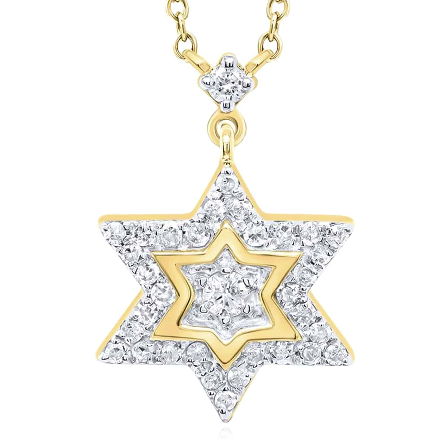 0.20CTW Real Diamond 10K Gold Yellow White Star of David Pendant Necklace 18"