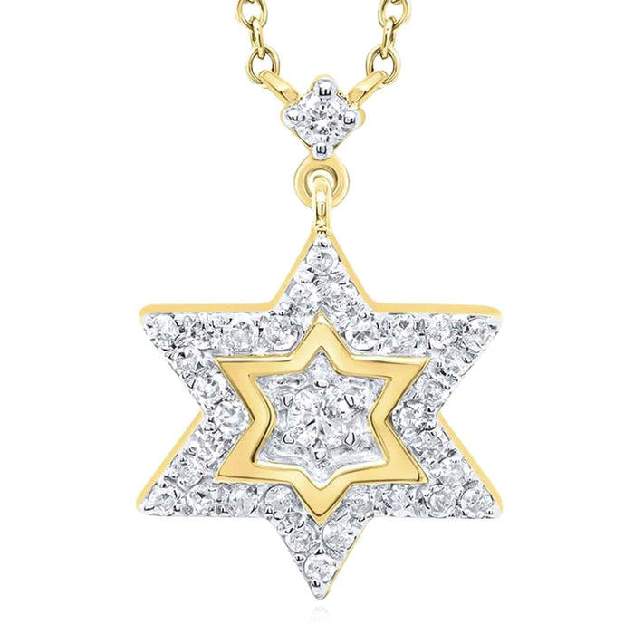 0.20CTW Natural Diamond 10K Yellow White Gold Star of David Necklace (Solid Links) 18" - WJD Exclusives