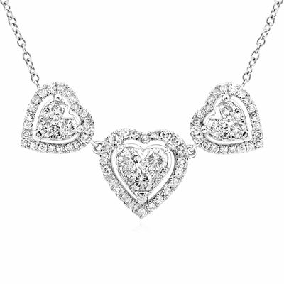 0.75CTW Natural Diamond 10K Yellow White Gold Triple Heart Necklace (Solid Links) 18" - WJD Exclusives