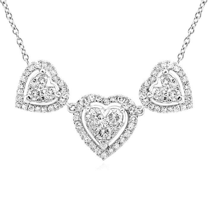 0.75CTW Natural Diamond 10K Yellow White Gold Triple Heart Necklace (Solid Links) 18" - WJD Exclusives